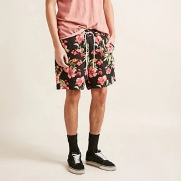 Forever 21 Mens Sz L Tropical Floral Swim‎ Trunks Lined - Picture 1 of 6